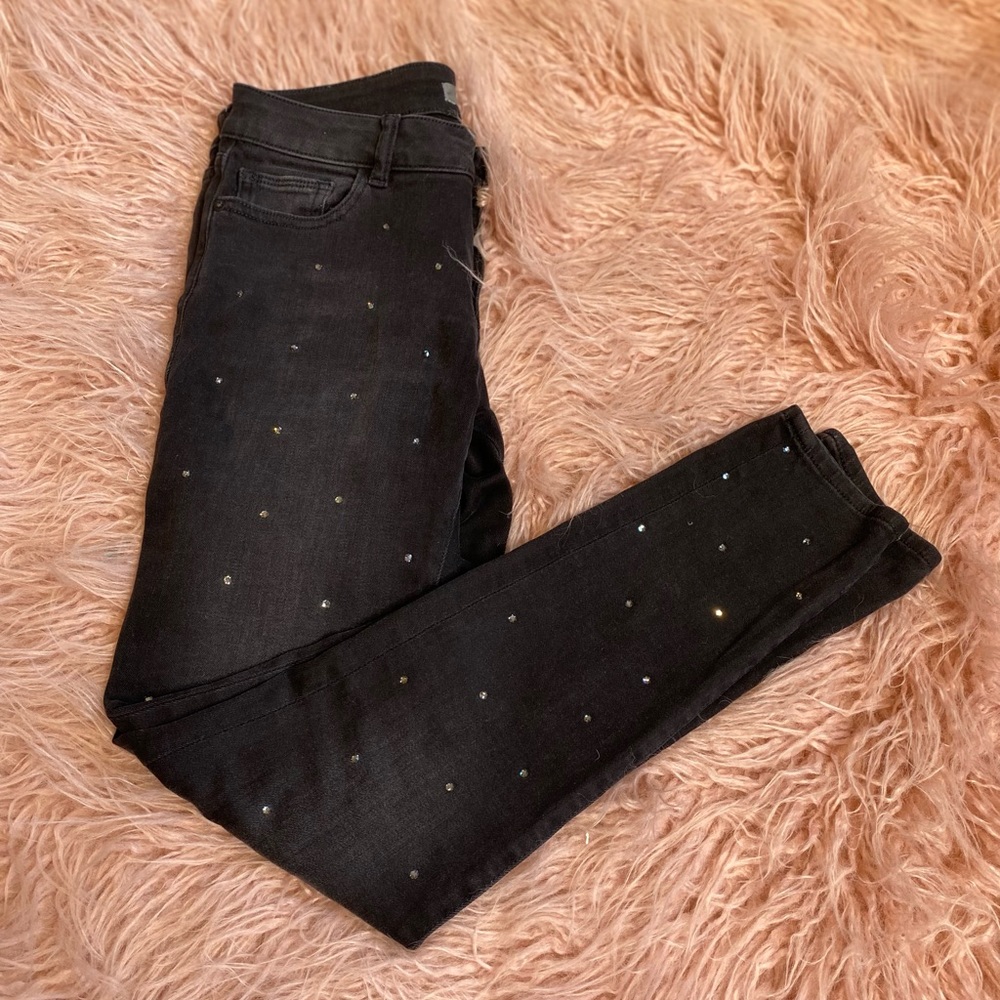 DL1961 Black Skinny Jeans with Crystals